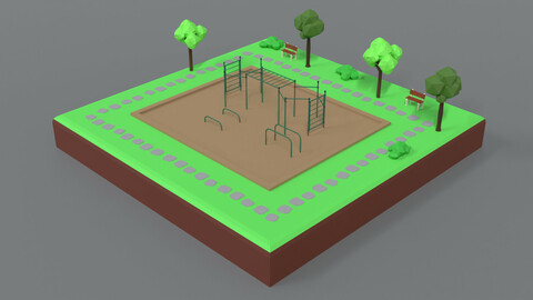 Low Poly Cartoon Calisthenics Park Scene