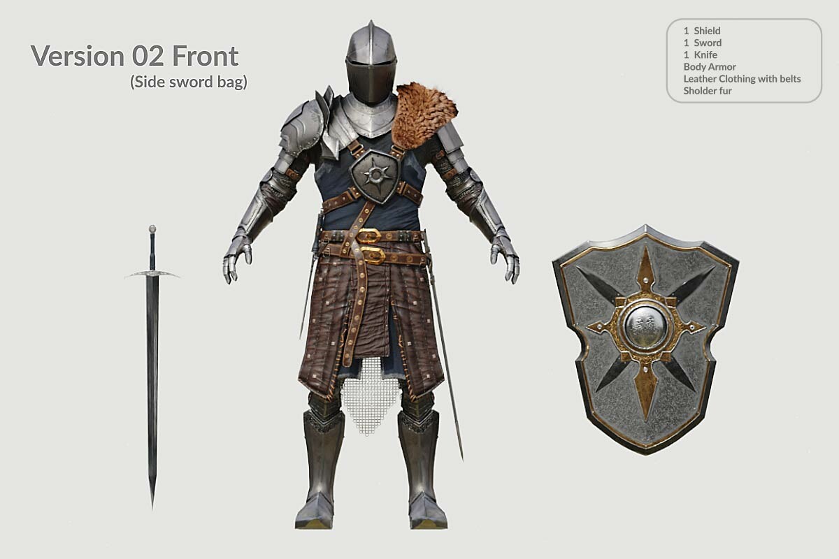 Low-Fantasy Realistic Medieval Modular Knight Armor with Swords in