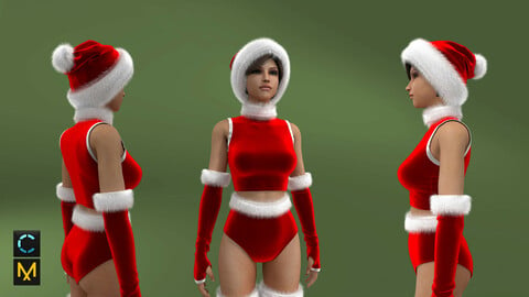 Red velvet Christmas dress_ MD & CLO 3d_ FBX, OBJ