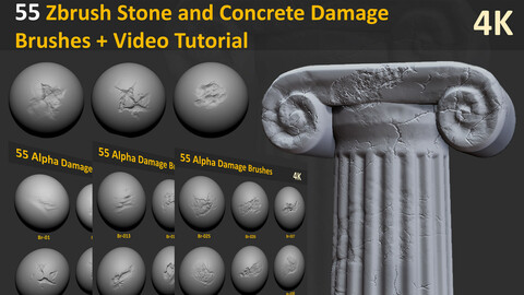 55 Zbrush Stone and Concrete Damage Brushes + Video Tutorial