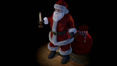 Santa with Toy Bag and Candle