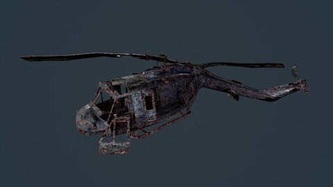 Wrecked Damaged UH1H Military Helicopter Game Ready 02