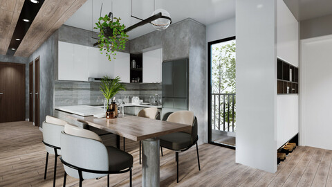 D5Render 1.7.1 Day Livingroom and kitchen in Realistic Render