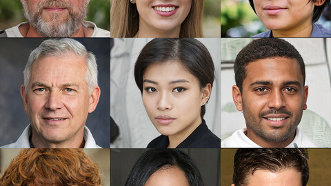 Portraits photo of people 1000 (part3). Faces human: Asian, Black, European, Caucasian, Indian