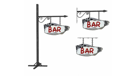 3D old wooden bar sign 02 model