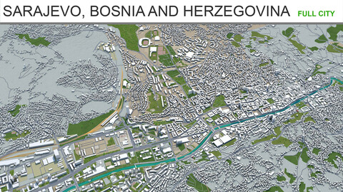 Sarajevo city Bosnia and Herzegovina 3d model 40km
