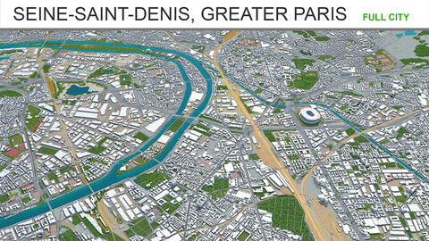 Seine-Saint-Denis city Greater Paris 3d model 30km