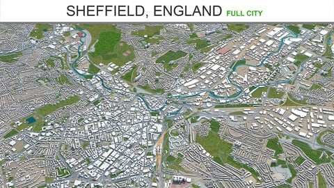 Sheffield city England 3d model 40km