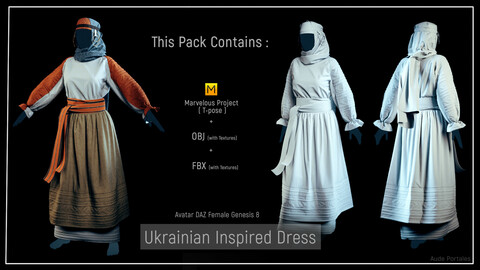 Ukrainian Inspired Dress - Marvelous Designer