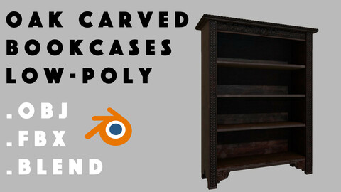Oak Carved Bookcases Low-poly