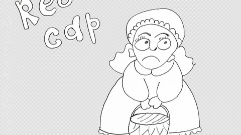 Red Cap Little Red Riding Hood black-and-white