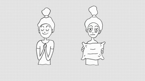 Rested and Sleepy girl, black-and-white