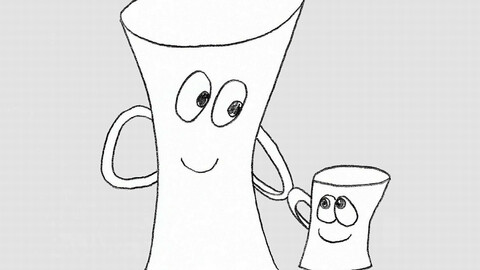 Cups Adult and Kid, Parents and Children, Generations Connection,  B&W