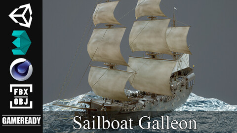 Sailboat Galleon - Game Ready