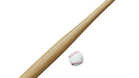 Baseball bat and ball Low-poly 3D model