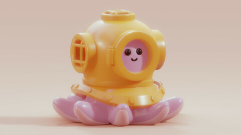 Diving Octopus - Miniature 3D model and Render Scene