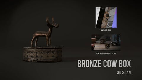 Bronze Cow Box - 3D Scan with Textures & LODS