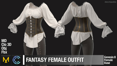 Fantasy Female Outfit. Marvelous Designer Clo3d project + OBJ + Fbx