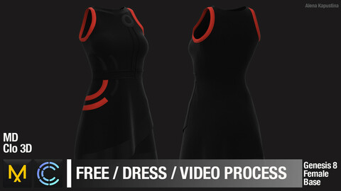 Free Dress Marvelous Designer Clo 3D project +  Video Process