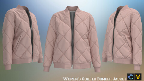 Women's Quilted Bomber Jacket, marvelous designer,clo3d
