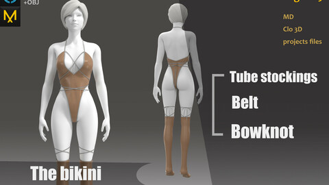 Woman_Swimsuit_Bikini_Marvelous Designer_CLO3d Project+ OBJ（if needed）