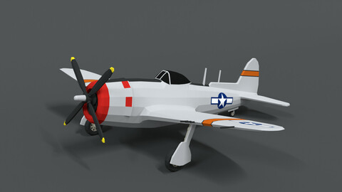 Low Poly Cartoon P-47 N Thunderbolt WWII Airplane