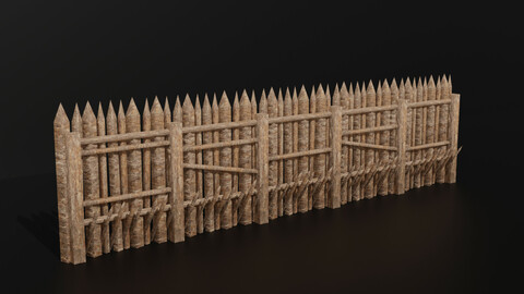 Wooden Palisade Walls Low-Poly Medieval 3D Model Low-poly 3D model