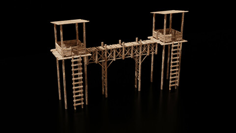 Wooden Archer Tower Watchtower Low Poly Medieval 3D Model Low-poly 3D model