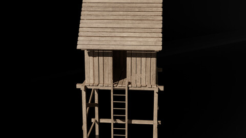 Wooden Raised Hut - Medieval Hut - Medieval House - Low Poly Low-poly 3D model