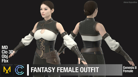 Fantasy female outfit / Marvelous Designer / Clo 3D project + obj + fbx