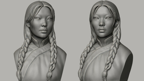 Mongolian Woman Bust for 3D printing