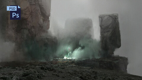 PSD Foggy Fantasy Landscape Environment