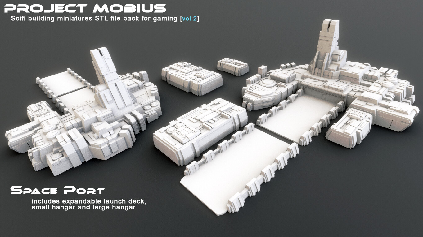 ArtStation 3D Printable Scifi Structures for Tabletop Gaming Vol 2