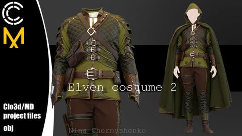 Elven costume 2. Marvelous Designer/Clo3d project + OBJ.