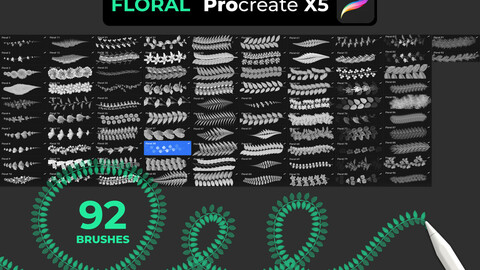 FLORAL brushes for PROCREATE X5,Tropics, flowers, bark texture, palm leaves, flora, plants, herbs, vines, moss, buds, jungle, trees, botany, tree, trees, roots, Procreate Brushes, Procreate Brush Set, Procreate Lettering, Procreate Brushes, Procreate Brush