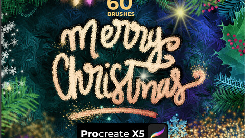 New Year's atmosphere brushes, snowflakes, Christmas decorations, Christmas decor, snow, shiny snow, garlands, lights, holly, blue, frosty pattern on glass, ice pattern, Procreate Brushes, Procreate Brush Set, Procreate Lettering, Procreate Brushes