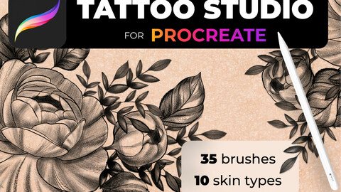 Tattoo Studio for Procreate, Tattoos, image, pattern, tattoo design, tattoo sketch, 10 skin phototypes, Procreate Brushes, Procreate Brush Set, Procreate Lettering, Procreate Brushes, Procreate Brush Brushes For Procreate