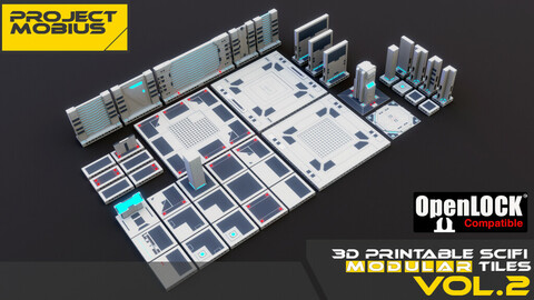 3D Printable SciFi OpenLOCK Compatible Tiles for Gaming Vol2 (STLs)