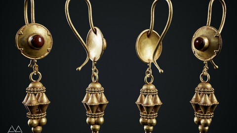 Roman Gold Earrings Real-Time Game-Ready