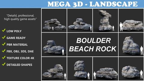 Low poly Gray Boulder Beach Rock Collection 210103