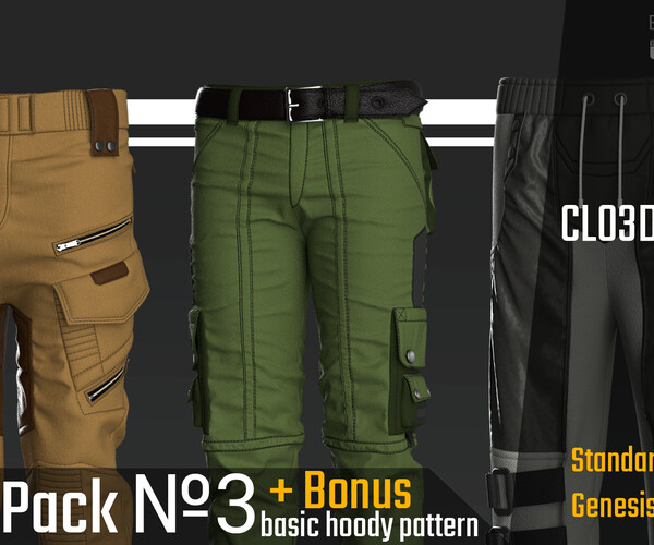 ArtStation - Pants pack № 3 + Bonus. Marvelous Designer, Clo3d project ...