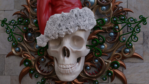 Skull with ornaments "Christmas" and regular version