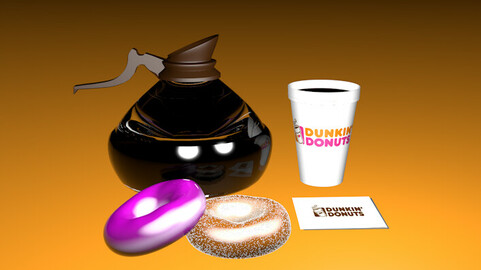 Dunkin Donuts - Cup and glass Jar of Coffee - Cinema 4D