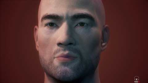 Asian Male Head Low-poly 3D model