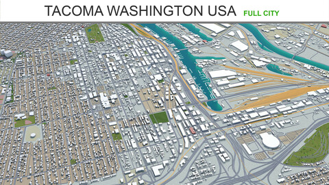 Tacoma city Washington USA 3d model 50km