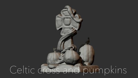 Celtic cross and pumpkins