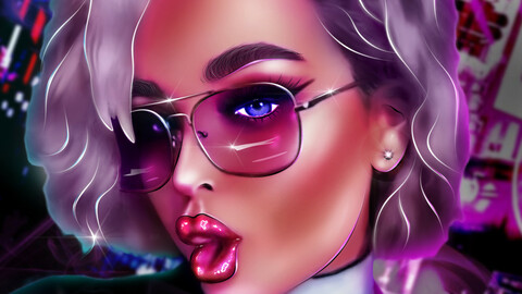 Fashionable girl in large glasses.