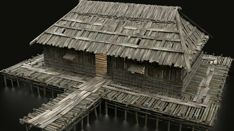 AAA SWAMP WETLAND FANTASY MEDIEVAL WOODEN VIKING HOUSE HUT