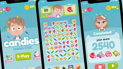 Sweet Candies Match 3 Game Gui Asset