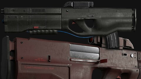 Sci-Fi gun - rifle with flamethrower -Two skins